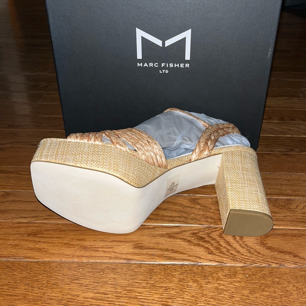 Marc Fisher LTD Chela Platform Raffia Sandals Medium Natural Tan Women’s Size 11 - Picture 11 of 14